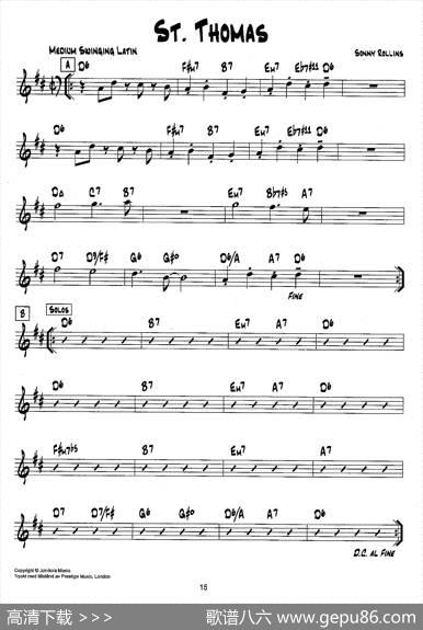 降B爵士乐谱：ST.THOMAS