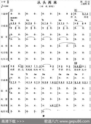 从头再来（吉特巴、电声乐队总谱） - 陈涛|王晓峰