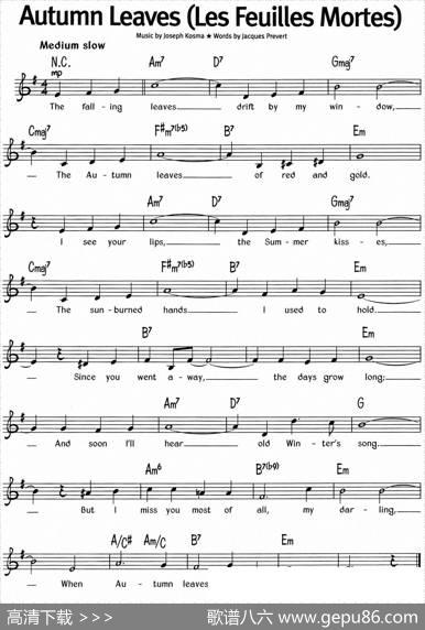 蓝调音乐：AutumnLeaves（LesFeuillesMortes）