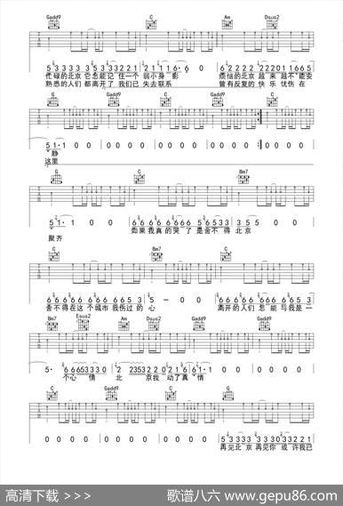 再见北京（吉他六线谱）