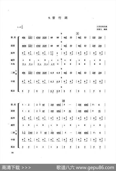 紫竹调（民乐合奏总谱、彭修文编曲版）|江苏民间乐曲、彭修文编曲