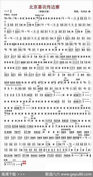 北京喜讯到边寨（梆笛分谱）|郑路等