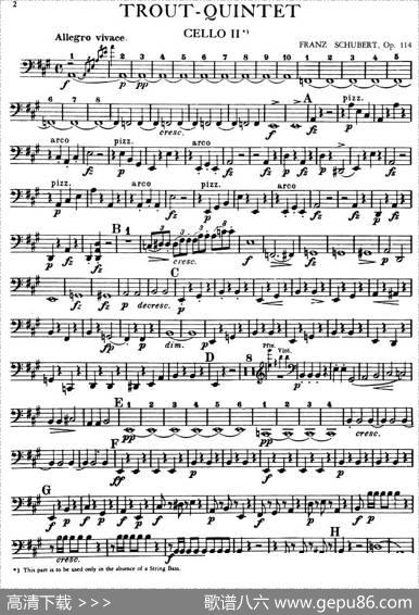 TROUTQUINTET（鳟鱼五重奏）（第二大提琴分谱）|舒伯特