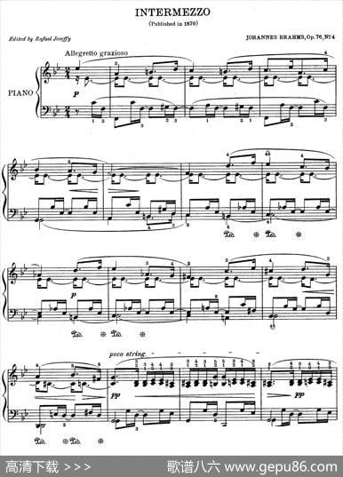 INTERMEZZO（8首钢琴小品第4首Op.76，No.4.）|约翰内斯·勃拉姆斯