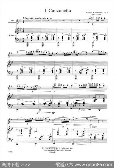 15首古典萨克斯独奏曲：1、Canzonetta（中音萨克斯+钢琴伴奏）
