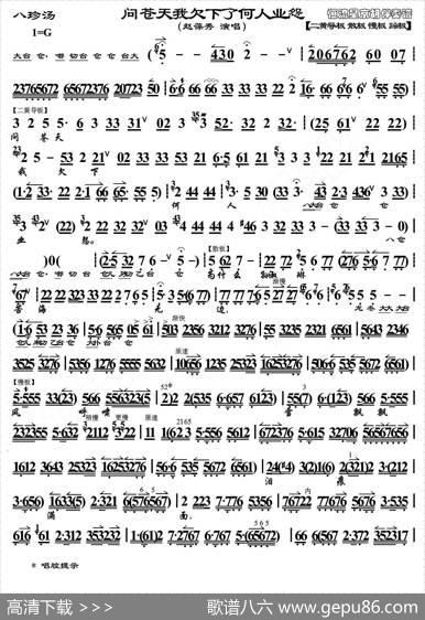问苍天我欠下了何人业怨（《八珍汤》选段、琴谱、恒流星制谱版）|恒流星博客制谱