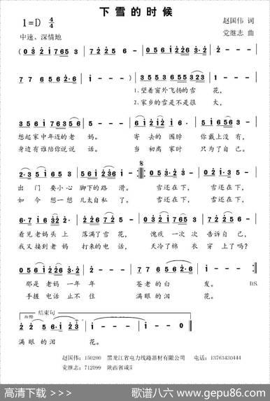 下雪的时候（赵国伟词党继志曲） - 赵国伟|党继志
