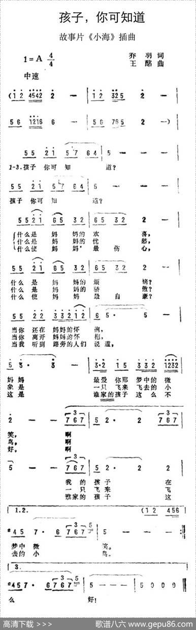 孩子，你可知道（故事片《小海》插曲） - 乔羽|王酩