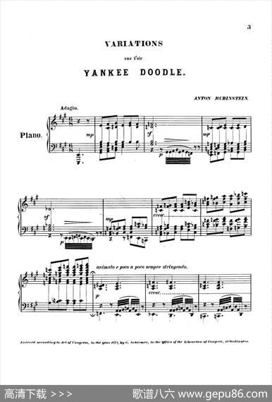 VariationsonYankeeDoodlefromMiscelleniesOp.93（扬基嘟得主题变奏曲）|安东·鲁宾斯坦
