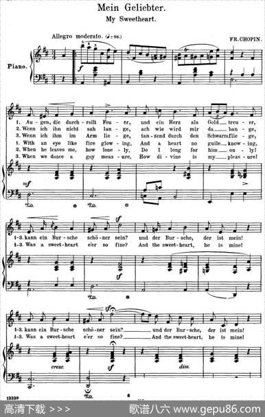 Chopin-17PolishSongsOp.74，No.8（MeinGeliebter.MySweetheart.）（钢琴伴奏谱）|弗雷德里克·弗朗索瓦·肖邦