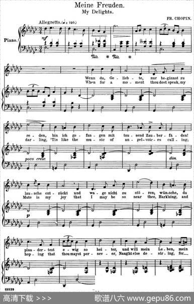 Chopin-17PolishSongsOp.74，No.12（MeineFreuden.MyDelights.）（钢琴伴奏谱）|弗雷德里克·弗朗索瓦·肖邦