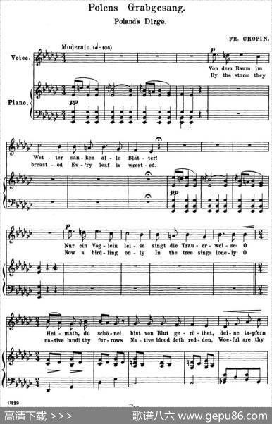 Chopin-17PolishSongsOp.74，No.17（PolensGrabgesang.Poland'sDirge.）（钢琴伴奏谱）|弗雷德里克·弗朗索瓦·肖邦