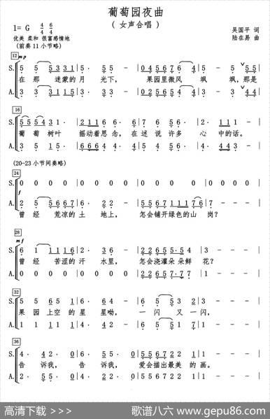 葡萄园夜曲（孟昭辉制谱版） - 吴国平|陆在易