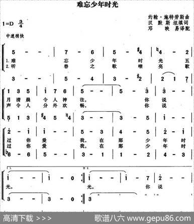 难忘少年时光（二重唱） - 汉默斯坦填词|约翰·施特劳斯曲邓映易译配