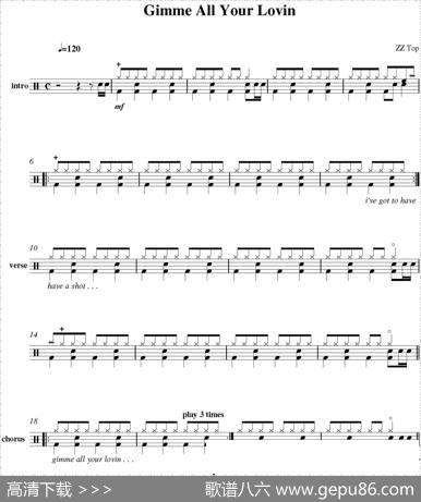 爵士鼓谱：Gimmeallyourlovin