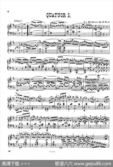 StringQuartetNo.3inDMajorOp.18-3（D大调第三弦乐四重奏·钢琴独奏版）|路德维希·冯·贝多