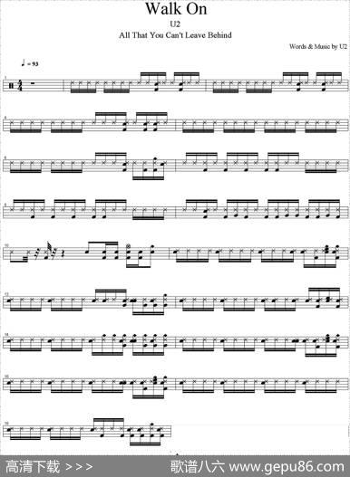 爵士鼓谱：U2-Walkon