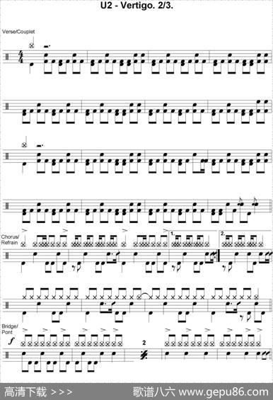 爵士鼓谱：U2-Vertigo