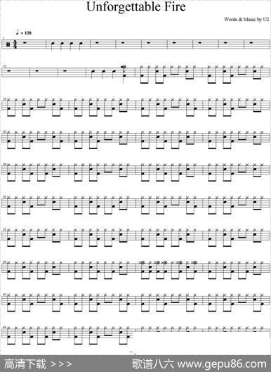 爵士鼓谱：U2-Unforgettablefire