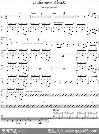 爵士鼓谱：SavageGarden-Tothemoonandback