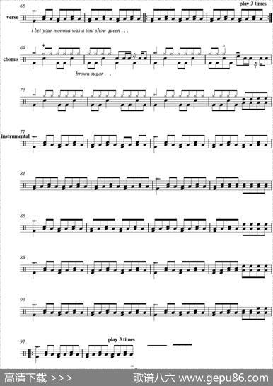爵士鼓谱：RollingStones-Brownsugar