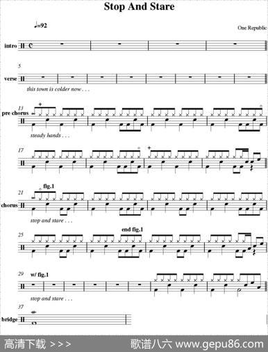 爵士鼓谱：OneRepublic-Stopandstare