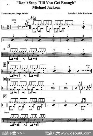 爵士鼓谱：MichaelJackson-Don'tstop'tillyougetenough