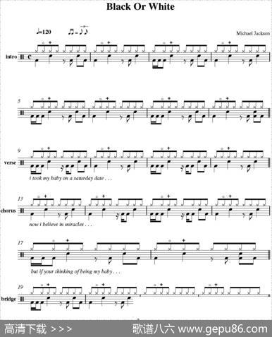 爵士鼓谱：MichaelJackson-Blackorwhite
