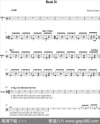 爵士鼓谱：MichaelJackson-Beatit