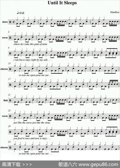 爵士鼓谱：Metallica-Untilitsleeps