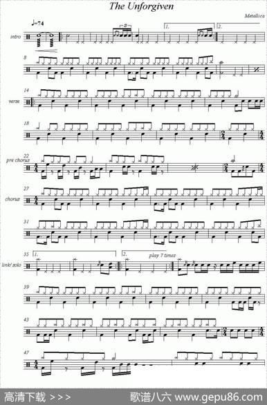 爵士鼓谱：Metallica-TheUnforgiven