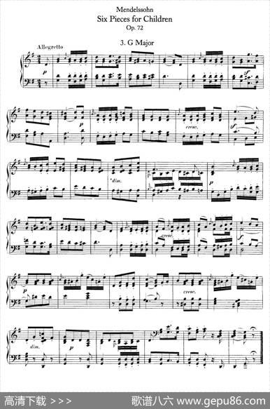 6PiecesforChildrenOp.72（6首儿童钢琴曲3.G大调）|菲利克斯·门德尔松-巴托尔迪