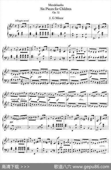 6PiecesforChildrenOp.72（6首儿童钢琴曲5.g小调）|菲利克斯·门德尔松-巴托尔迪