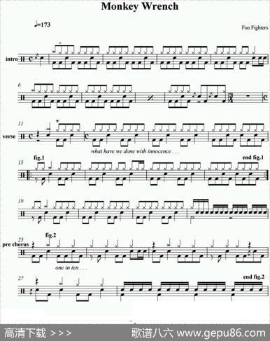 爵士鼓谱：FooFighters-Monkeywrench