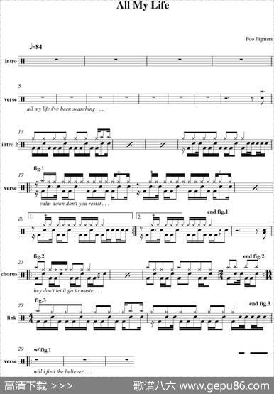 爵士鼓谱：FooFighters-Allmylife