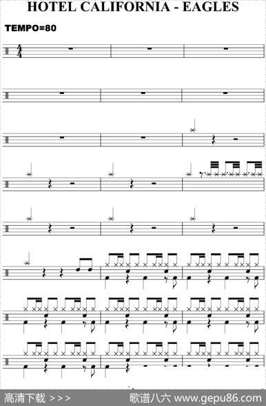 爵士鼓谱：Eagles-Hotelcalifornia