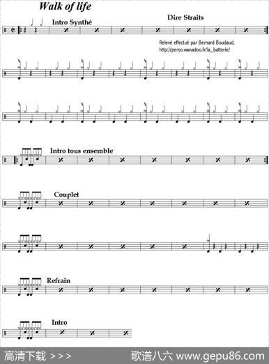 爵士鼓谱：DireStraits-Walkoflife