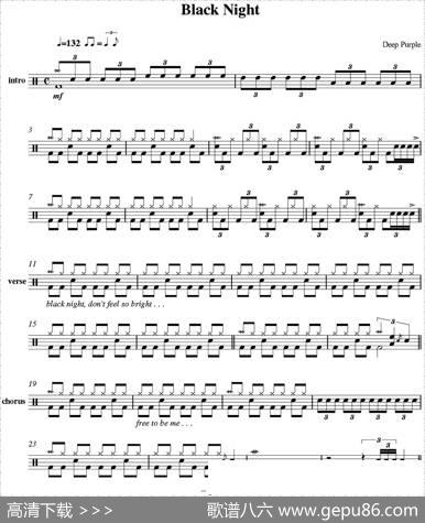 爵士鼓谱：DeepPurple-Blacknight