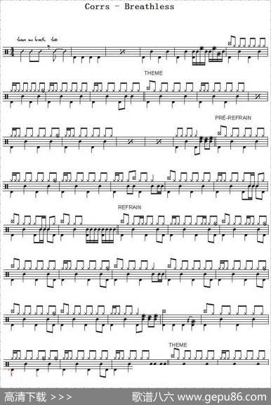 爵士鼓谱：Corrs-Breathless