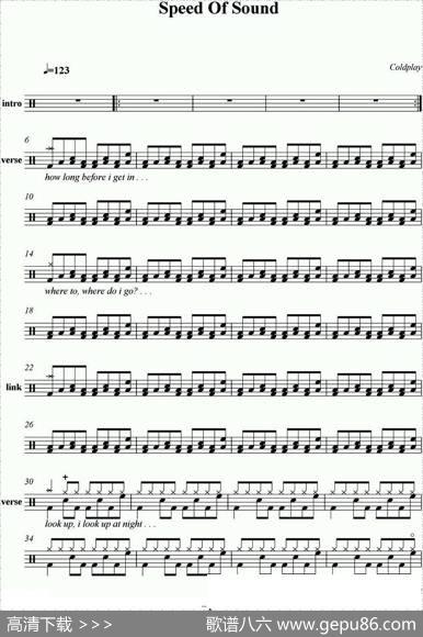 爵士鼓谱：Coldplay-Speedofsound