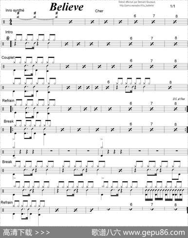 爵士鼓谱：Cher-Believe