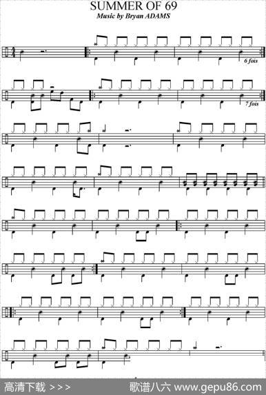 爵士鼓谱：BryanAdams-Summerof69