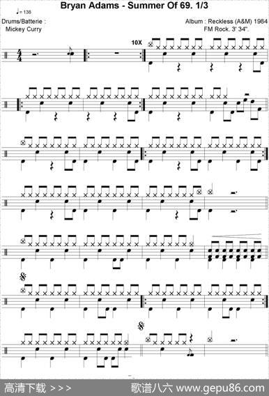 爵士鼓谱：BryanAdams-Summerof69