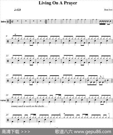 爵士鼓谱：BonJovi-Livingonaprayer