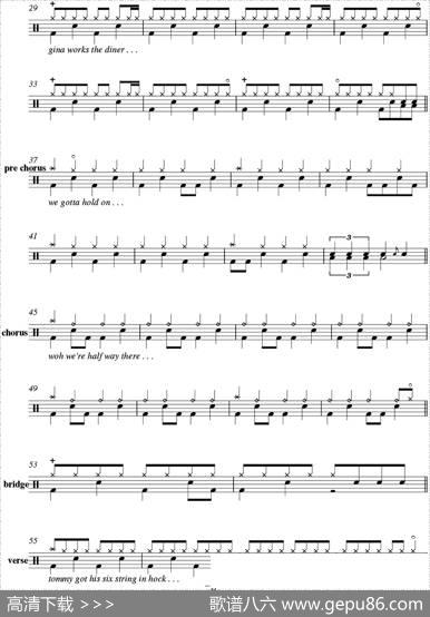 爵士鼓谱：BonJovi-Livingonaprayer