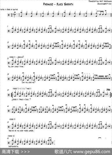 爵士鼓谱：BlackSabbath-Paranoid