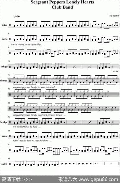 爵士鼓谱：Beatles-SergeantPepperslonelyheartsclubband