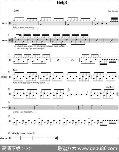 爵士鼓谱：Beatles-Help