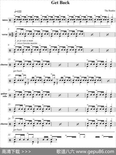 爵士鼓谱：Beatles-Getback
