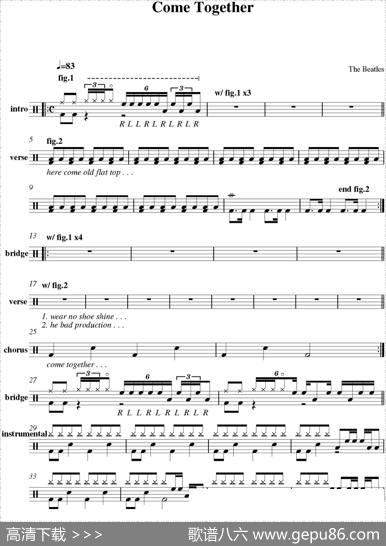 爵士鼓谱：Beatles-Cometogether